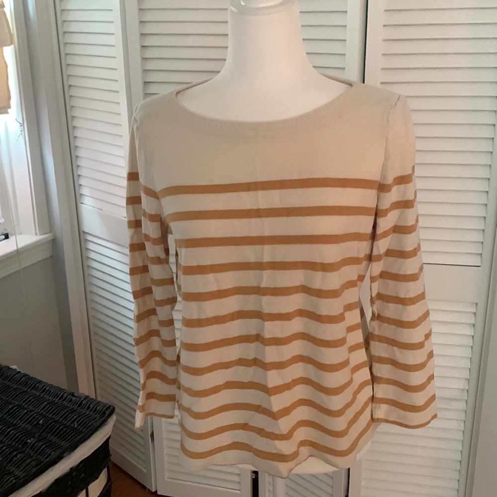 Loft mustard gold and tan stripped top